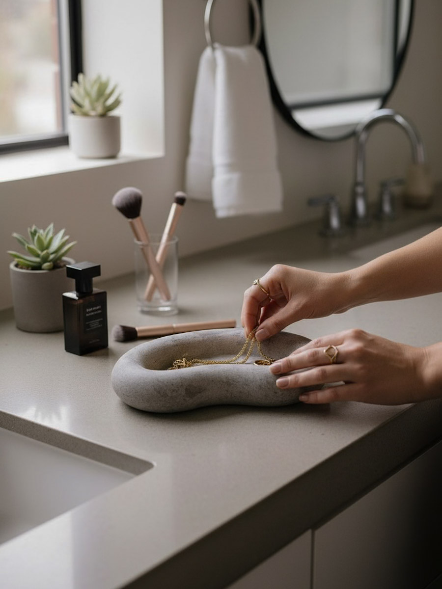 צלחת בטון אובלית בעבודת יד